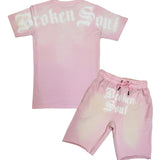 Men Broken Soul White Chenille T-Shirt and Cotton Shorts Set