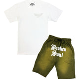 Men Broken Soul White Chenille T-Shirt and Cotton Shorts Set