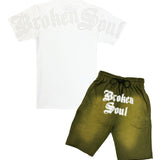 Men Broken Soul White Chenille T-Shirt and Cotton Shorts Set