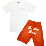 Men Broken Soul White Chenille T-Shirt and Cotton Shorts Set