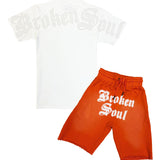 Men Broken Soul White Chenille T-Shirt and Cotton Shorts Set