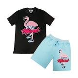 Men Flamingo Chenille Crew Neck and Cotton Shorts Set