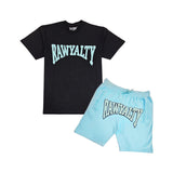 Men Rawyalty Aqua Chenille T-Shirt and Cotton Shorts Set