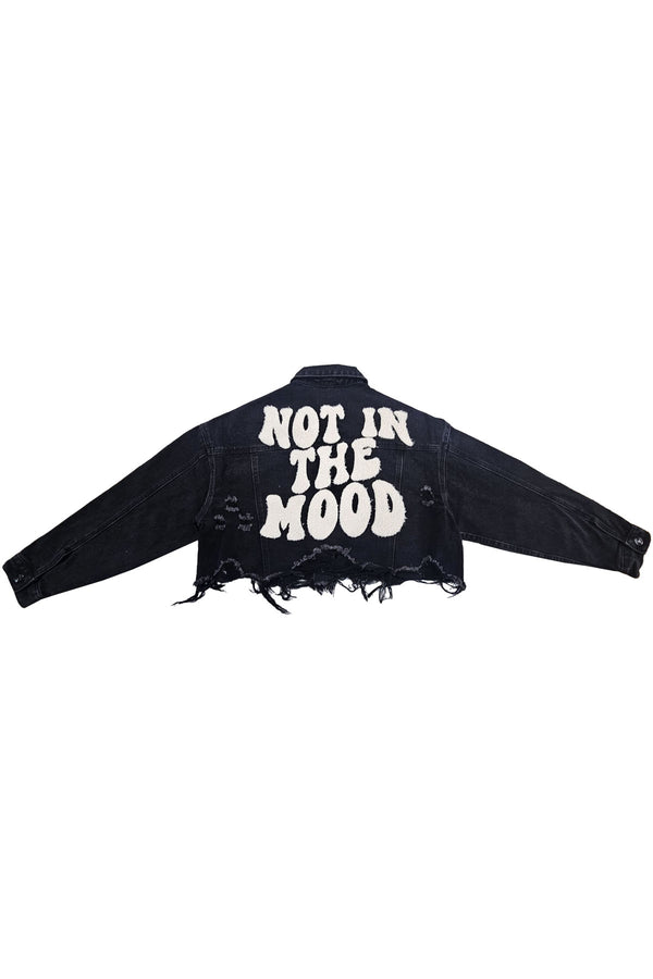 Women Not In The Mood White Chenille Cropped Denim Jacket