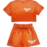 Women Broken Soul Cream Chenille Cropped T-Shirts and Cotton Shorts Set