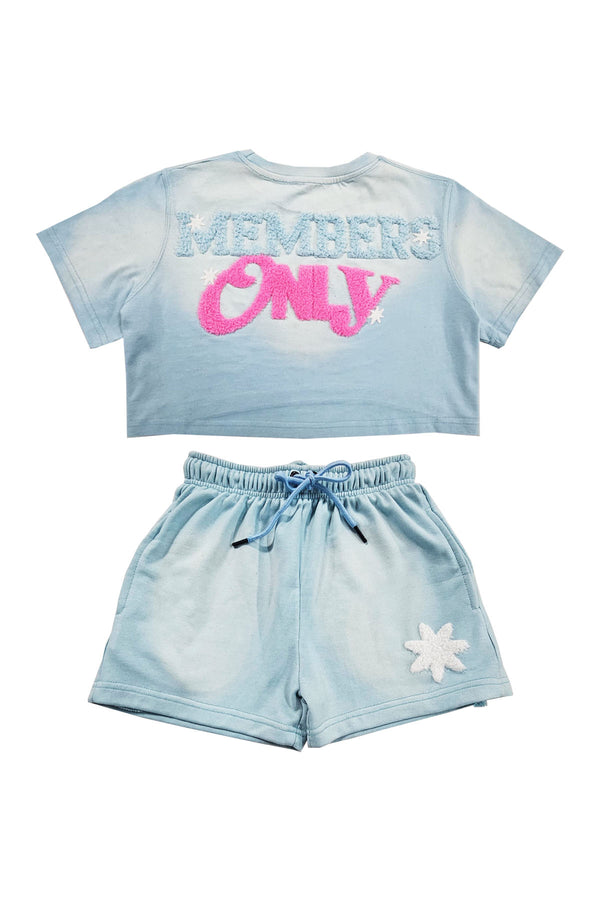 Women Members Only Chenille Cropped T-Shirts and Cotton Shorts Set