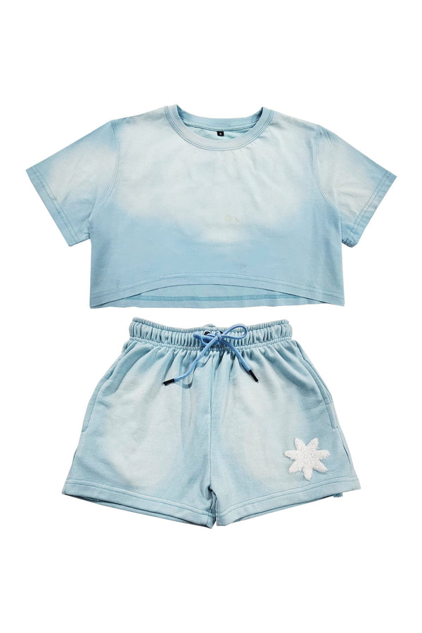Women Members Only Chenille Cropped T-Shirts and Cotton Shorts Set
