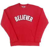 Men BELIEVER Chenille Long Sleeves - Red - Rawyalty Clothing