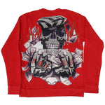 HATA Skull Hand Made Sequin Long Sleeves - Red - Rawyalty Clothing