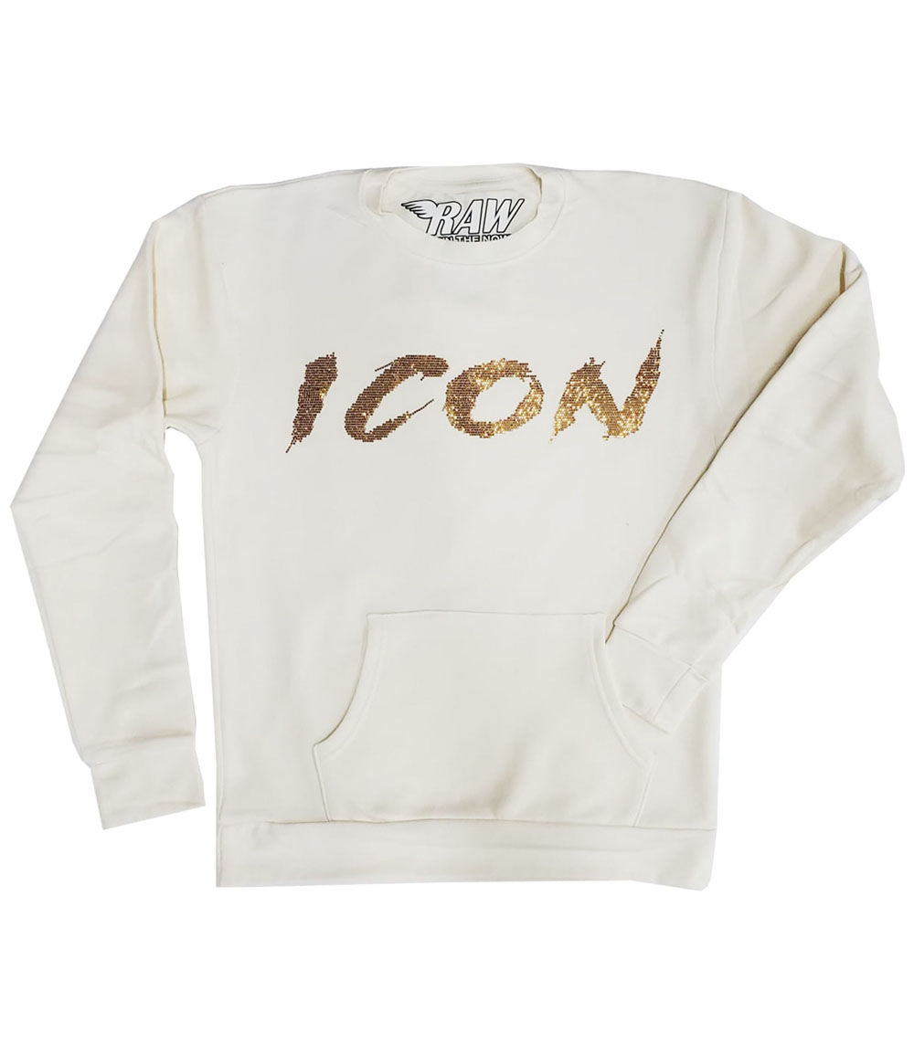 Men Cursive ICON Gold Bling Long Sleeves - Cream - Rawyalty Clothing
