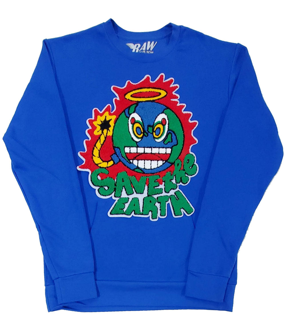 Men Save The Earth Chenille Long Sleeves - Royal - Rawyalty Clothing