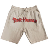 Men Post Human Red Bling Cotton Shorts - Stone - Rawyalty Clothing