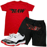 Men RAW PU Red Crew Neck and Cotton Shorts Set - Red Tees / Black Shorts - Rawyalty Clothing