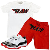 RAW PU Red Crew Neck and Cotton Shorts Set - White Tees / Red Shorts - Rawyalty Clothing