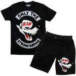 Men Survive Chenille Crew Neck and Cotton Shorts Set - Black Tees / Black Shorts - Rawyalty Clothing