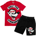 Men Survive Chenille Crew Neck and Cotton Shorts Set - Red Tees / Black Shorts - Rawyalty Clothing