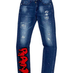 Men RAW Drip Red Chenille RJ002 Denim Jeans - Dark Blue - Rawyalty Clothing