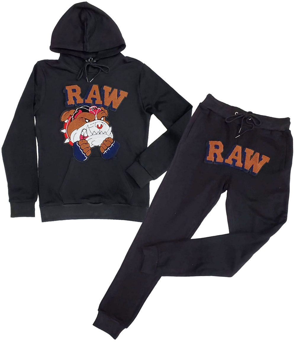 Men Bulldog Chenille Hoodie and Jogger Set - Black Hoodie / Black Jogger - Rawyalty Clothing