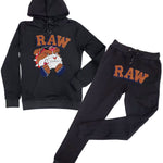 Men Bulldog Chenille Hoodie and Jogger Set - Black Hoodie / Black Jogger - Rawyalty Clothing