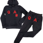 Men GOAT Red/Black Chenille Hoodie and Jogger Set - Black Hoodie / Black Jogger - Rawyalty Clothing