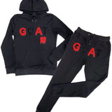 Men GOAT Red/Black Chenille Hoodie and Jogger Set - Black Hoodie / Black Jogger - Rawyalty Clothing