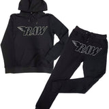 Men RAW Black Chenille Hoodie and Jogger Set - Black Hoodie / Black Jogger - Rawyalty Clothing