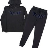 Men RAW Navy Velvet Hoodie and Jogger Set - Black Hoodie / Black Jogger - Rawyalty Clothing