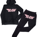 Men RAW Pink Chenille Hoodie and Jogger Set - Black Hoodie / Black Jogger - Rawyalty Clothing