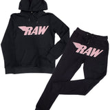 Men RAW Pink Chenille Hoodie and Jogger Set - Black Hoodie / Black Jogger - Rawyalty Clothing