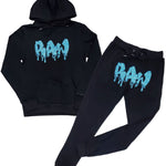 Men RAW Drip Aqua Bling Hoodie and Joggers Set - Black Hoodie / Black Jogger - Rawyalty Clothing
