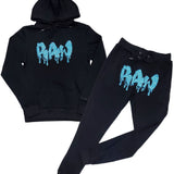 Men RAW Drip Aqua Bling Hoodie and Joggers Set - Black Hoodie / Black Jogger - Rawyalty Clothing