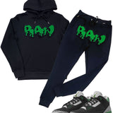 Men RAW Drip Green Chenille Hoodie and Joggers Set - Black Hoodie / Black Jogger - Rawyalty Clothing