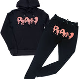 Men RAW Drip Peach Chenille Hoodie and Joggers Set - Black Hoodie / Black Jogger - Rawyalty Clothing