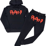 Men RAW Drip Tangerine Chenille Hoodie and Joggers Set - Black Hoodie / Black Jogger - Rawyalty Clothing