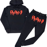 Men RAW Drip Tangerine Chenille Hoodie and Joggers Set - Black Hoodie / Black Jogger - Rawyalty Clothing