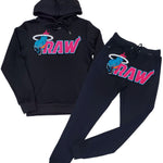 Men RAW Heat Chenille Hoodie and Joggers Set - Black Hoodie / Black Jogger - Rawyalty Clothing