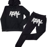 Men Real White Chenille Hoodie and Jogger Set - Black Hoodie / Black Jogger - Rawyalty Clothing