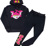 Men Vida Loca Chenille Hoodie and RAW Drip Hot Pink Chenille Joggers Set - Black Hoodie / Black Jogger - Rawyalty Clothing