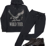 Men RAW World Tour Black Bling Hoodie and Cursive RAW Black Bling Jogger Set - Rawyalty Clothing