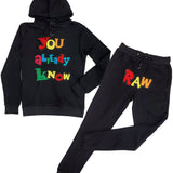 Men You already know Chenille Hoodie and Jogger Set - Black Hoodie / Black Jogger - Rawyalty Clothing