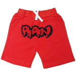Kids RAW Drip Red Chenille Cotton Shorts - Rawyalty Clothing