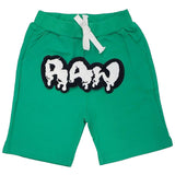 Kids RAW Drip White Chenille Cotton Shorts - Green - Rawyalty Clothing