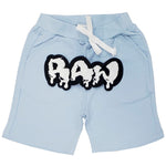 Kids RAW Drip White Chenille Cotton Shorts - Light Blue - Rawyalty Clothing