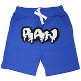 Kids RAW Drip White Chenille Cotton Shorts - Royal - Rawyalty Clothing