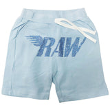 Kids RAW Wing Light Blue Bling Cotton Shorts - Light Blue - Rawyalty Clothing