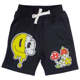 Kids Smiley Drip Puff Print Cotton Shorts - Black - Rawyalty Clothing