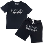 Kids RAW Drip Black Chenille Crew Neck T-Shirt and Cotton Shorts Set - Rawyalty Clothing