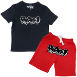 Kids RAW Drip Black Chenille Crew Neck T-Shirt and Cotton Shorts Set - Rawyalty Clothing