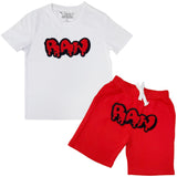 Kids RAW Drip Red Chenille Crew Neck T-Shirt and Cotton Shorts Set - Rawyalty Clothing