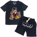 Kids Secure The Bag Chenille Crew Neck and RAW Drip Black Chenille Cotton Shorts Set - Rawyalty Clothing